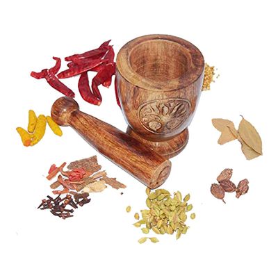 CRAFT CASTLE Handcrafted Wooden Kitchen Okhli/Kharal/Masher Mortar & Pestle Tool Set(13 X 10 X 10,Brown)