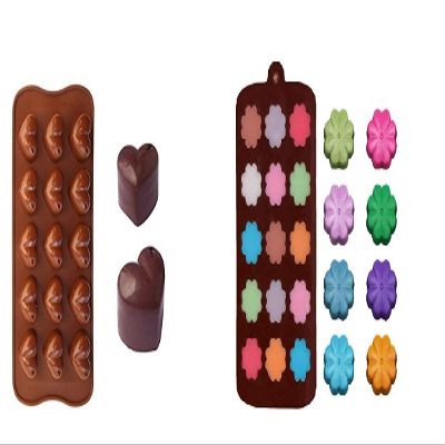 S.B. ANJALI SHALU BHAI Dimple Heart & Flower Tree Shape Chocolate Mould (10-inch, Brown) Pack of 2
