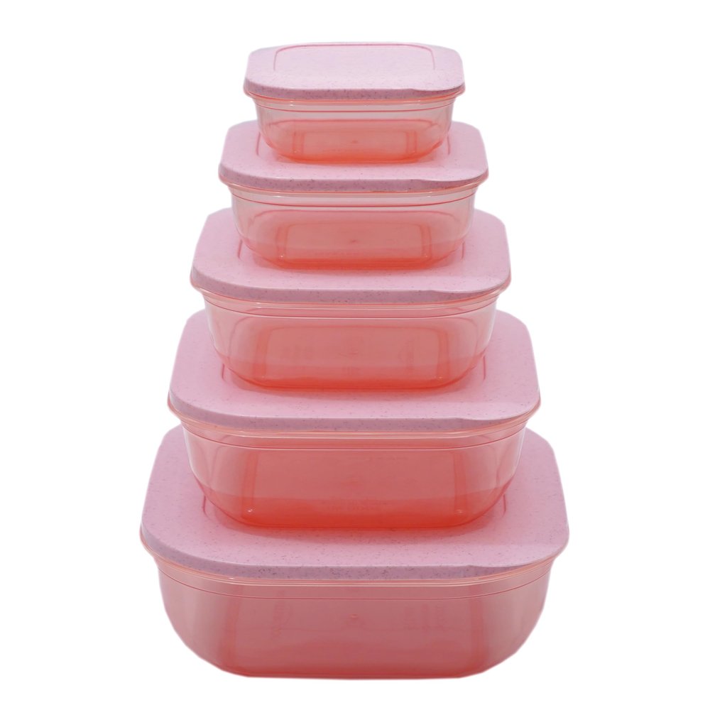 INVOSS Fridge Storage Containers for Vegetables Multisize (Pack of 5) | Refrigerator Organiser Boxes | Freezer Safe, Plastic Fridge Containers | Kitchen Storage Box for Vegetables & Fruits - Pink