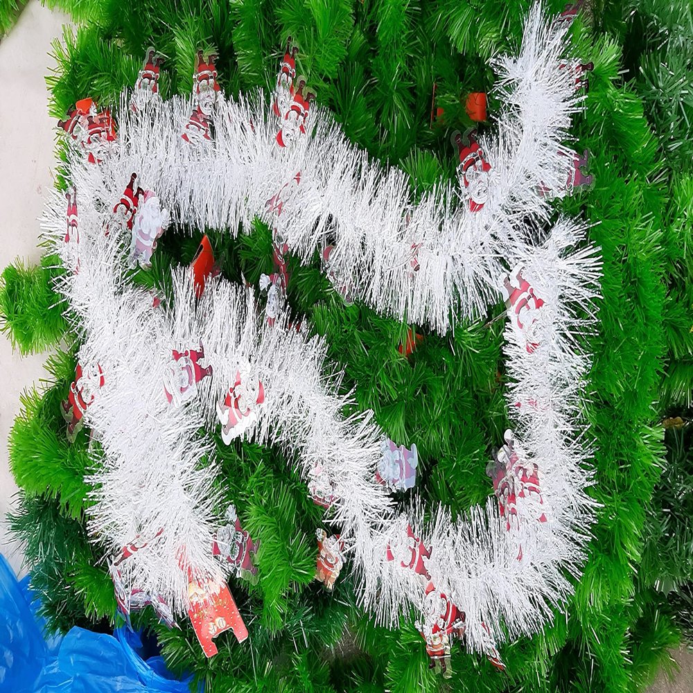 Urvi Creations 2 Pieces Artificial Snow Effect Green Leaf Merry Christmas Strings, Garlands Ribbon (Black and White)
