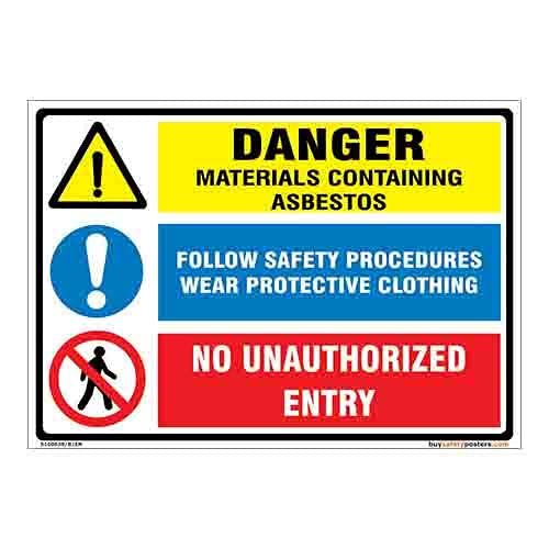 buysafetyposters.com - Danger Asbestos Combination Sign In English - PVC Sticker - (LandscapeA3, 18 inch X 12 inch, Multicolor)
