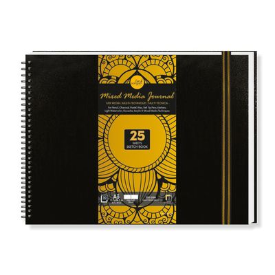 Zen Sangam - A3 Landscape Artists- 230 GSM (50 Pages), Spiral Mixed Media Art Journal - Ultra Smooth Surface - Acid Free Cartridge Paper - Size(42x29.7cm)-for Pencils,Chalk,Oil Pastels,Crayons-Black