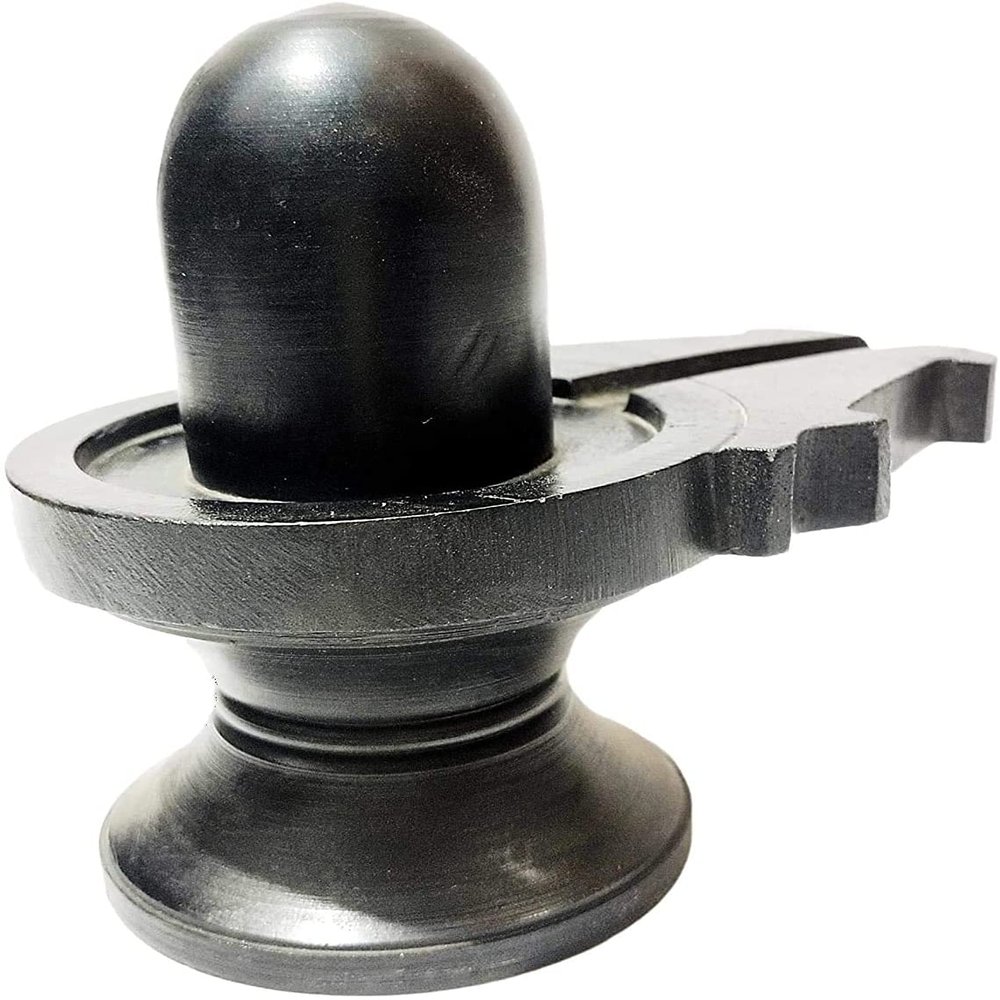 athizay 7 cm Black Stone Shivling Idol for Puja | Shiva Lingam for Mandir, Car Dashboard & Gifting | Natural Handcrafted Shivling for Shravan & Shivratri