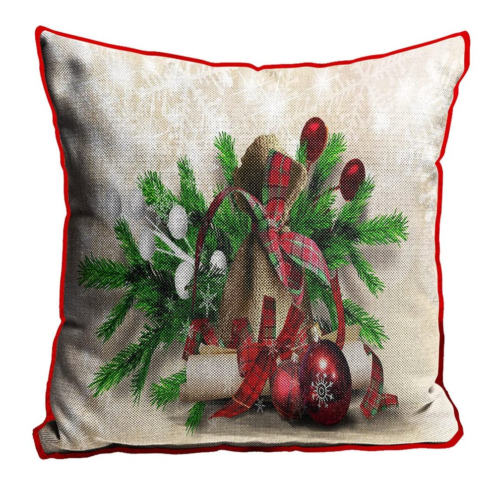 DREAMVIO Polyester Jute Merry Christmas Throw/Pillow Covers, Cushion Covers for Living Room - Set of 1, 24 X 24 Inch (Multicolor, Dv24Mccjute0058)