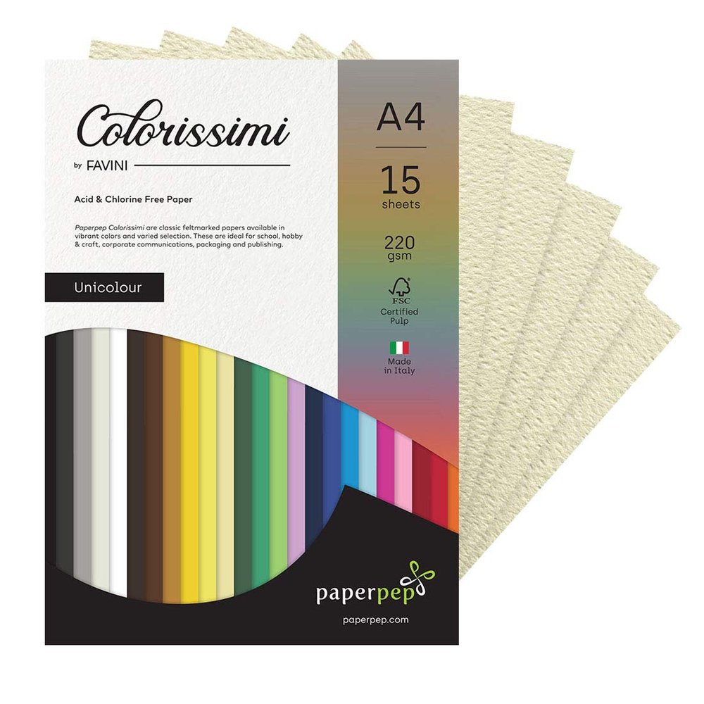 Paper Pep Colorissimi Card Stock 220GSM A4 Avorio (Cream) Unicolor of 15 Sheets