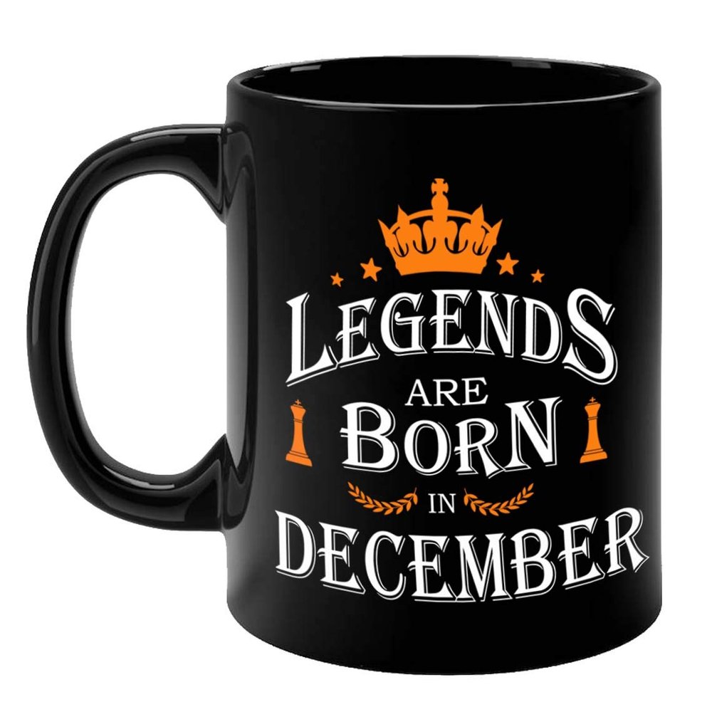 FirseBUY Legends are Born in December Printed 11 Oz Ceramic Coffee Mug Gift for Men (Black)