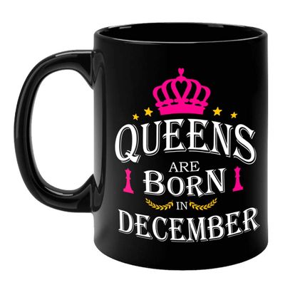 FirseBUY Queens are Born in December Printed 11oz Ceramic Coffee Mug Gift for Women and Girls (Black)