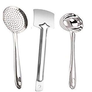 Titox Heavy Grade Stainless Steel Kitchen Cooking & Serving Spoons/Utensils/Kalchi (Set of 3)