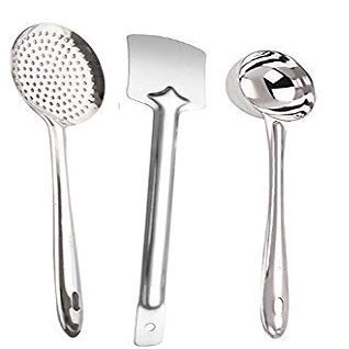 Titox Heavy Grade Stainless Steel Kitchen Cooking & Serving Spoons/Utensils/Kalchi (Set of 3)