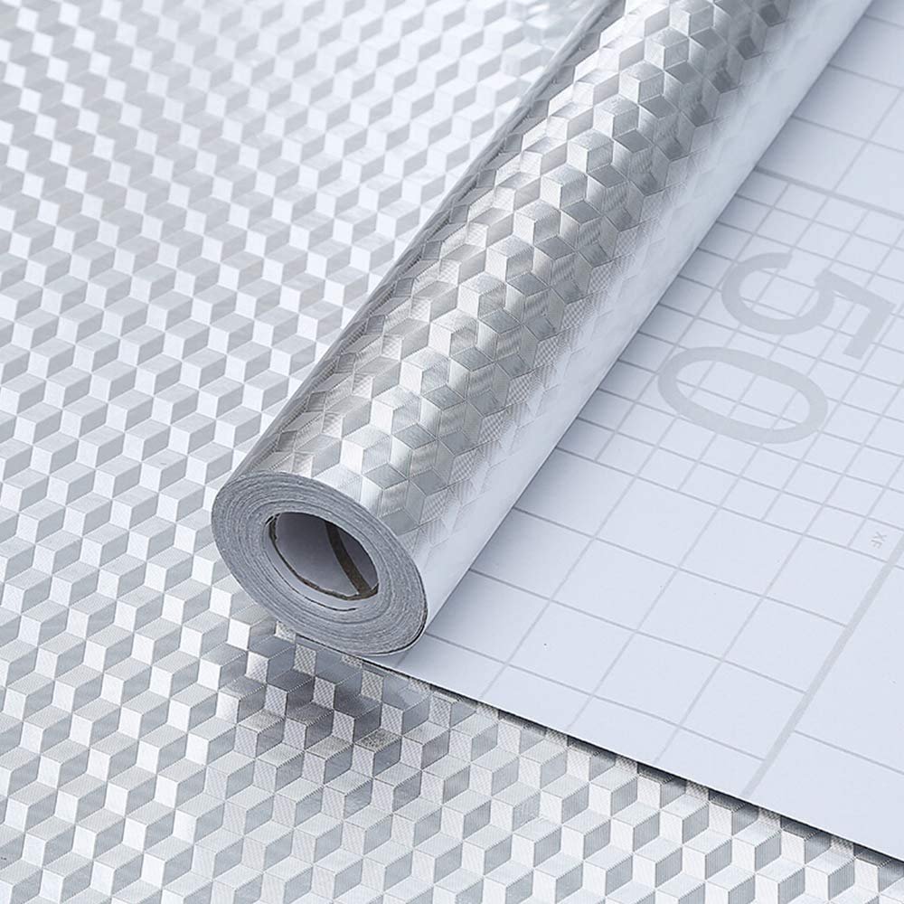 grofly 3 m Aluminium Foil Stickers, Oil Proof, Kitchen Backsplash Wallpaper Self-Adhesive Wall Sticker Anti-Mold and Heat Resistant for Walls Cabinets Drawers and Shelves (L-300 x W-60 x H-1 CM)