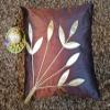 pepme Leaf Design Cushion Cover, Dupion Silk, Pillow Case for Living Room Decorative Throw Sofa Cushion (Brown, Golden), 16x16 inches, Set of 5 view 1