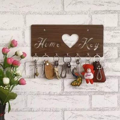 Webelkart Premium Home Keys Wooden Key Holder (30 cm x 13.5 cm x 0.4 cm, Brown)- 7 Hooks
