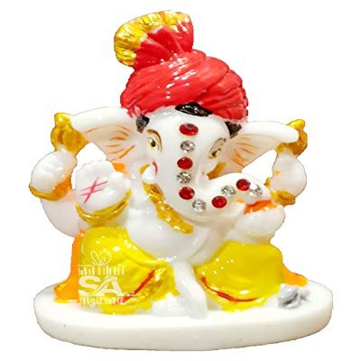 S A GIFTS Marble Lord Ganeshji Idol for Car Dashboard, Marble Ganesha Murti, Ganesha Idol for Home Puja (6 x 4 x 9 cm)