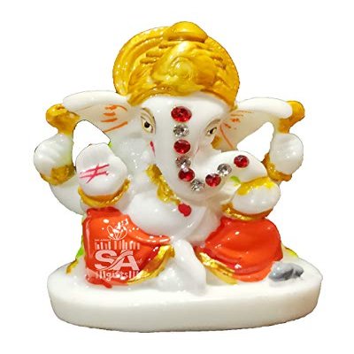 S A GIFTS Marble Lord Ganesha Idol for Car Dashboard, Marble Ganesha Murti, Ganesha Idol for Home & Pooja Room (4 x 6 x 8 cm)