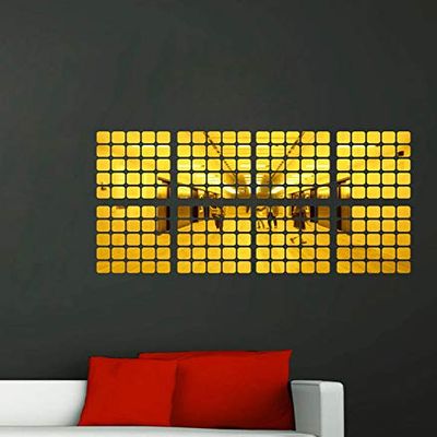 KC DCOR Golden Mirror Acrylic Small Squre Wall Sticker (self Adhesive)