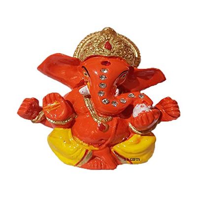 S A GIFTS Marble Lord Ganesha Idol for Car Dashboard, Ganesha Idol for Home Puja (9 x 4 x 9 cm)