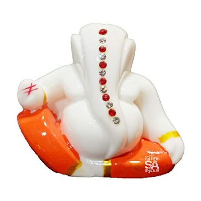 S A GIFTS Marble Ganesh Idol for Car Dashboard, Marble Ganesh Murti, Ganesh Idol for Home Puja (7 x 4 x 6 cm)