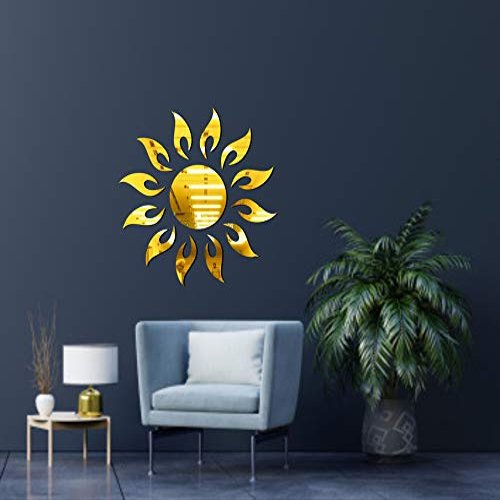KC DCOR Golden Mirror Acrylic Sun Design Art Wall Sticker (self Adhesive)