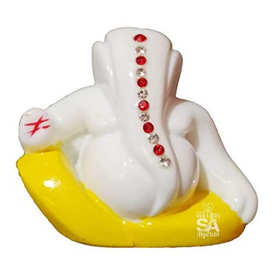 S A GIFTS Marble Lord Ganesha Idol for Car Dashboard, Marble Ganesha Murti, Ganesha Idol for Home Puja (7 x 4 x 6 cm)