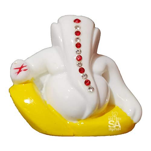 S A GIFTS Marble Lord Ganesha Idol for Car Dashboard, Marble Ganesha Murti, Ganesha Idol for Home Puja (7 x 4 x 6 cm)