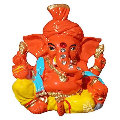 S A GIFTS Marble Lord Ganesha Idol for Car Dashboard, Marble Ganesha Murti, Ganesha Idol for Home Puja (6 x 4 x 9 cm)