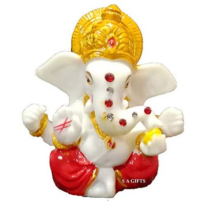 S A GIFTS Marble Lord Ganesha Idol for Car Dashboard, Ganesha Idol for Home & Pooja Room (5.5 x 4 x 7 cm)