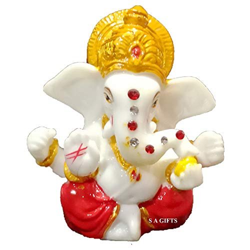 S A GIFTS Marble Lord Ganesha Idol for Car Dashboard, Ganesha Idol for Home & Pooja Room (5.5 x 4 x 7 cm)