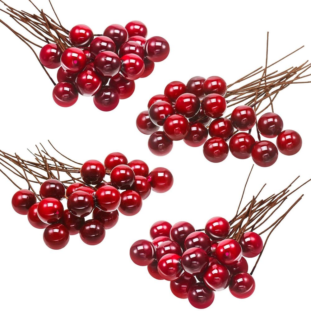 Ascension 100pcs Artificial Holly Berries, 10 mm Fake Berries Decor on Wire for Christmas Tree Decorations Flower Wreath DIY Craft Use (Red)