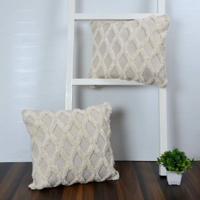 pepme Cotton Canvas Tufted Cushion Cover Zigzag Design Hand-Woven 18 inch Pack of 1 Bohemian Pillow Case for Sofa, Chair, Living Room (Off-White)