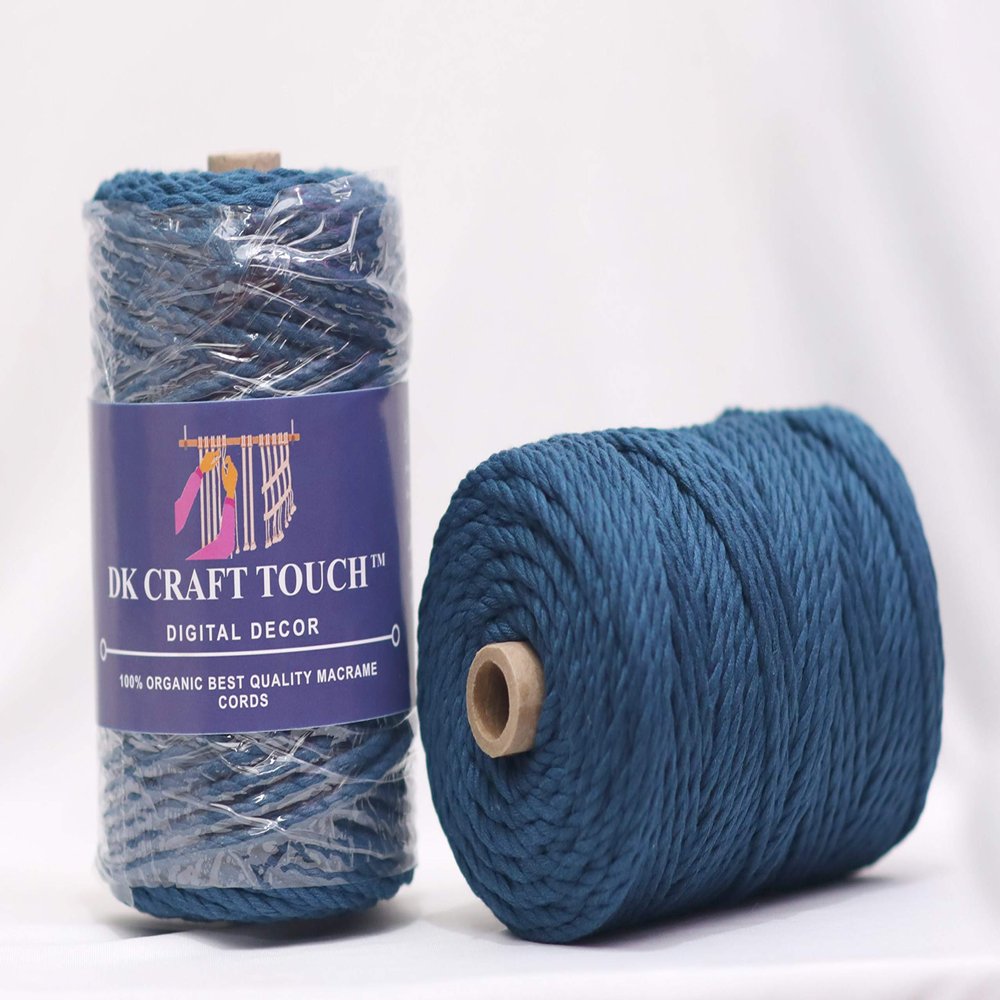 DK Craft Touch 4mm Macrame Cotton Cord,Threads/Rope for Craft Work,Plant Hanger Ropes 3 ply (Peacock Blue, 4mm (100 metre Length Cord))