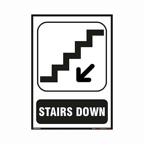 buysafetyposters.com - Stairs Signs with Down Arrow in English - PVC Sticker - (Portrait A3, 12 inch X 18 inch, Multicolor)