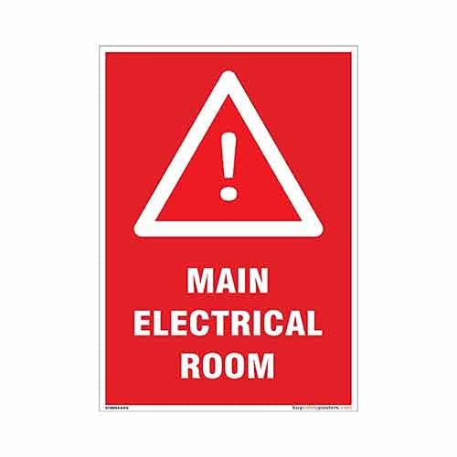 buysafetyposters.com - Main Electrical Room Sign in English - PVC Sticker - (Portrait A3, 12 inch X 18 inch, Multicolor)