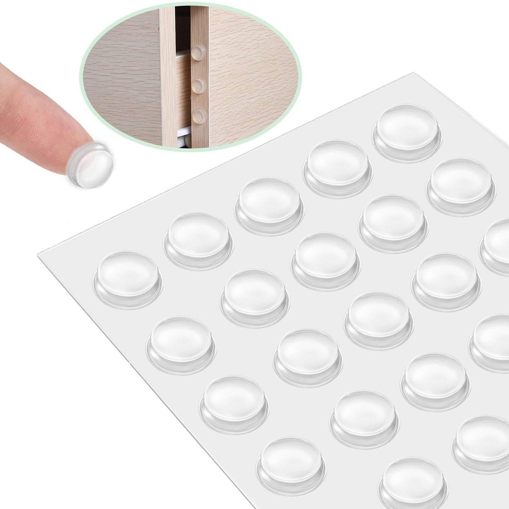 Volo Round Self Adhesive Silicone Bumper, Circular Dots Cabinet Safety Stoppers for Drawer with Mute Buffer, Picture Frames, Cutting Boards, Laptops.(3x8 mm)(Color-Transparent). (24 Pcs)