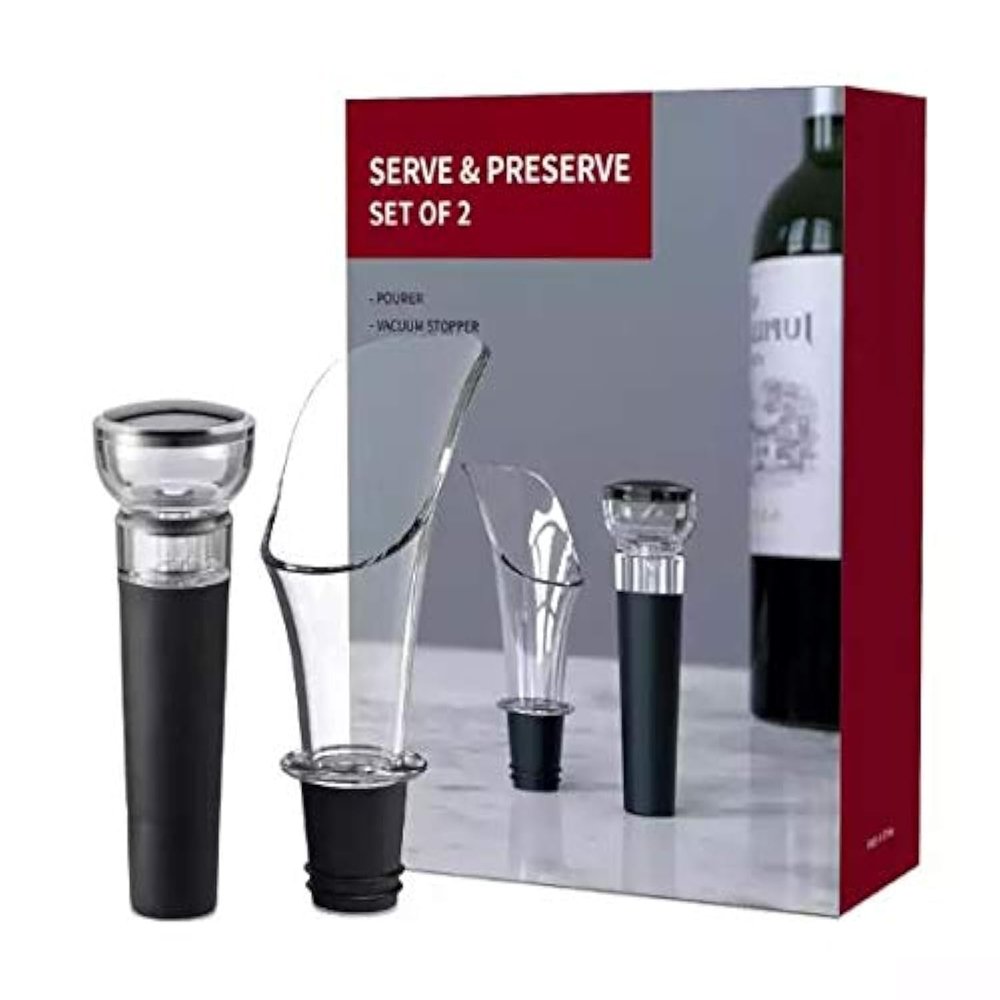 Iktu Set of 2, Luxury Wine Pourer and Stopper, Pour Spout and Vacuum Stopper for Red Wine Bottles
