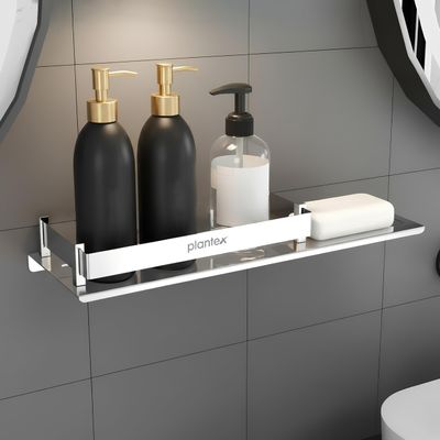 Plantex Stainless Steel Bathroom Shelf with Soap Dish/2in1 Multipurpose Shelf for Bathroom/Bathroom Shelf Rack (15x5 Inches)  Pack of 1