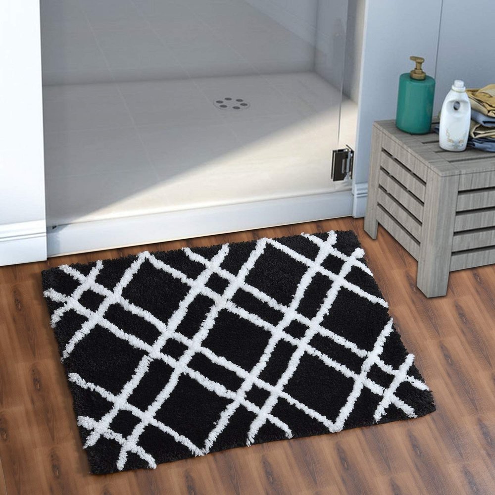 AEROHAVEN Glorious Super Soft Microfiber Abstract Designer Anti Slip Bathmat - BM-12 (Black, 50 x 80 cm)