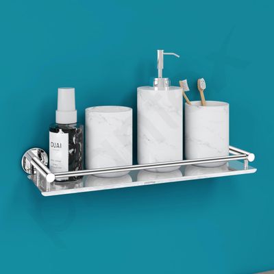 Plantex Stainless Steel Bathroom Shelf for Wall/Bathroom Organizer with Drill/Washroom Accessories/Wall Shelf for Kitchen Storage (16x5 inches, Chrome)