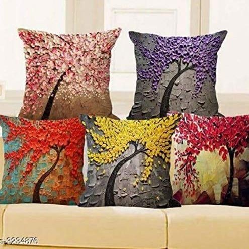 Garisha Abstract Decorative Designer Printed Throw Pillow/Jute Cushion Covers (16 X 16-inches, Multicolour) - Set of 5