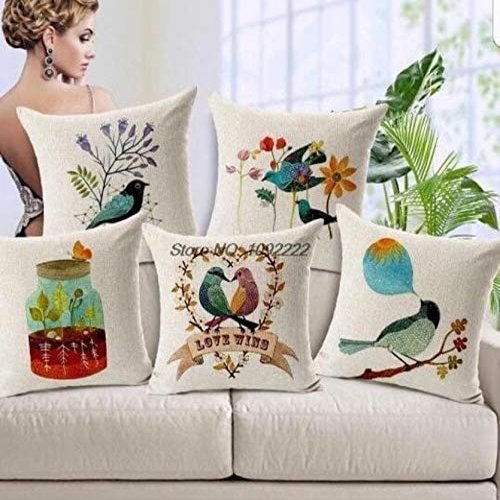 Garisha Abstract Decorative Designer Printed Throw Pillow/Jute Cushion Covers (16 X 16-inches, Multicolour) - Set of 5