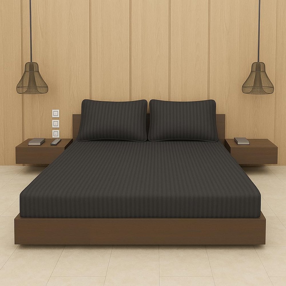 BEVI - Home Premium Self Striped Single Bedsheet with 1 Pillow Cover 300 TC Ultra-Soft 300 TC Microfiber Bed Sheet| Size (60" x 90") Slate Grey