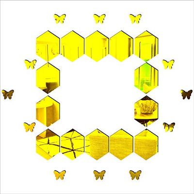 KC DCOR Hexagen and Butterflyes Mirror Gold Wall Sticker Self Adhesive Home Dcor (Mirror Size 64x83 cm)