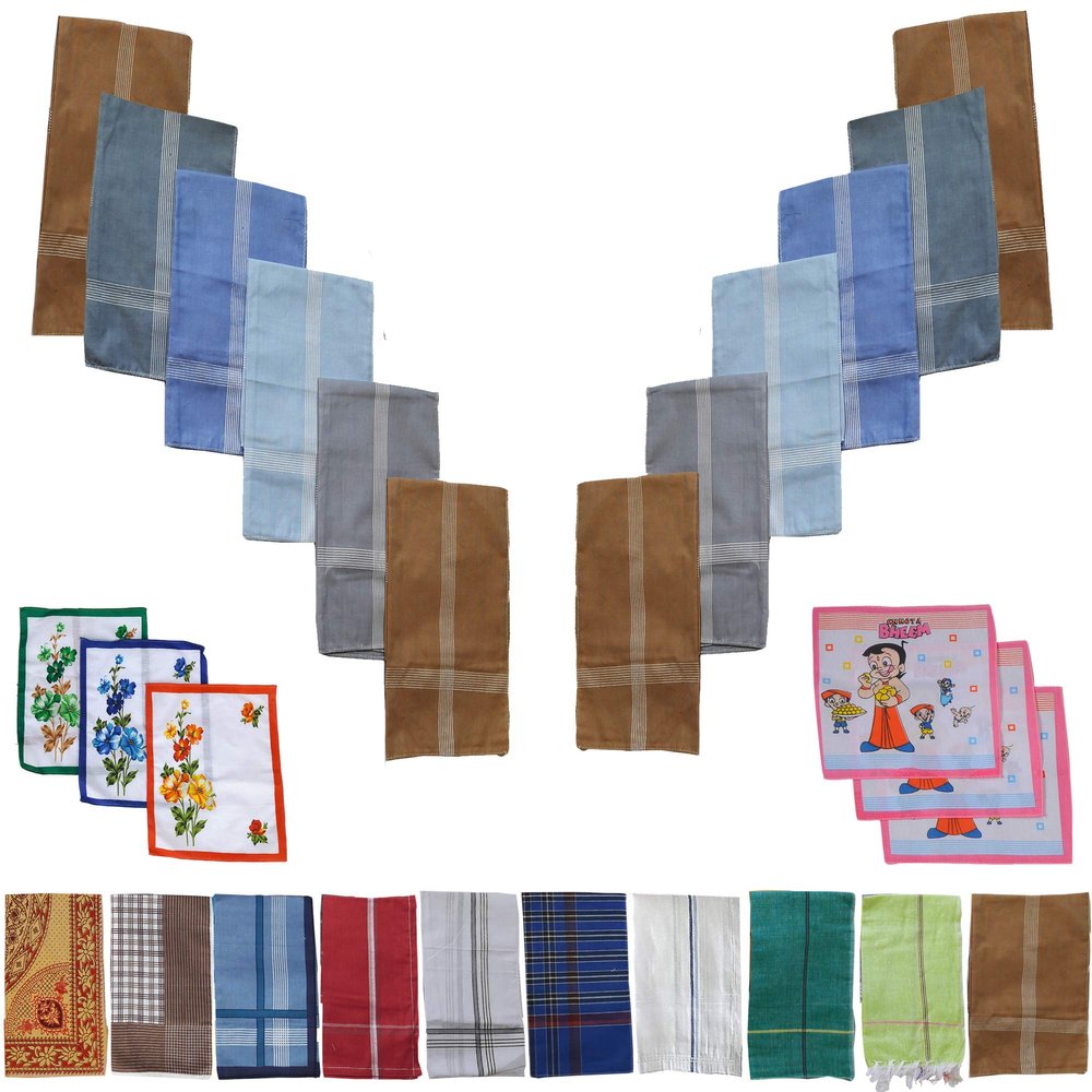 SAI PRASEEDA 100% Pure Cotton Handloom Towel Border Line Pack of 4_Size 32X68 Inch with Kerchief SP13