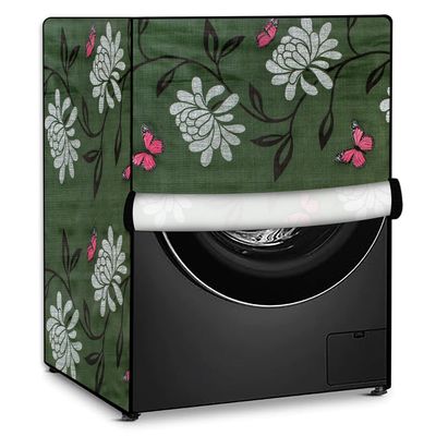 Stylista Waterproof Front Load Washing Machine Cover Compatible for LG 5.5 kg, 6 kg & 6.5 kg Petals Pattern Green