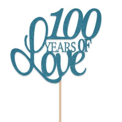 Festiko Glitter Blue 100 Years of Love Cake Topper for Birthday/Anniversary