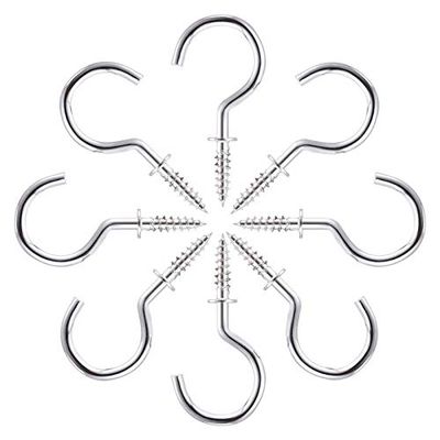 Immech - 1.25 Inch Nickel Finish Steel Cup Hook Holder, Open Sheep Eye Ring Hook, DIY Self-Tapping Screw, Ceiling Hooks, Pack of 100 Pcs