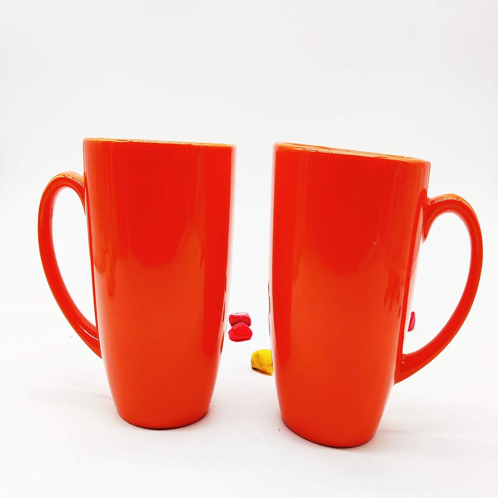 Pride Store Ceramic Glossy Plain Orange Color Mug for Milk Shake Coffee Tea Beverage Mug 2 Piece Ceramic Mug 325 Ml
