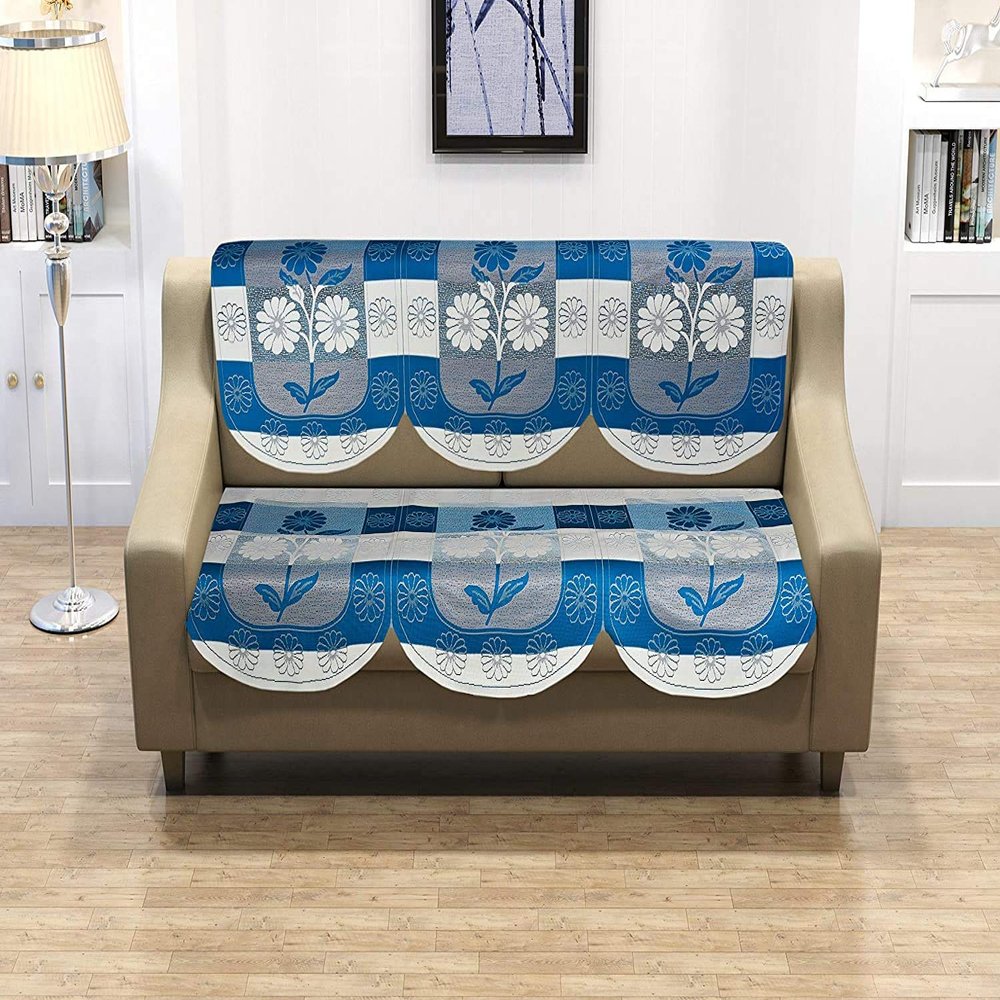 Castiqa Cotton Fabric Floral, Abstract Design 3 Seater Sofa Covers Set (Aqua Blue, W x H: 69 x 178 cm)