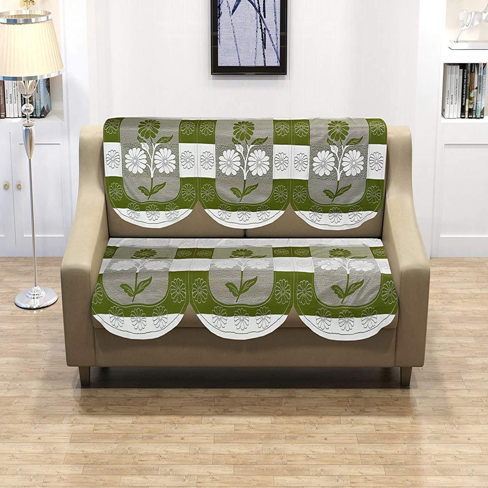 Castiqa Cotton Fabric Abstract Design Sofa Covers Set for Living Room (Green, 3 Seater)