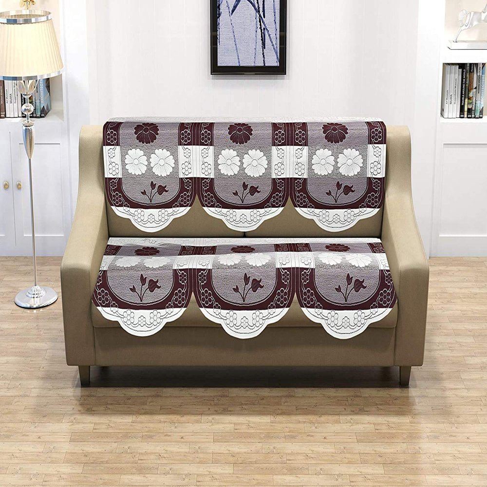 Castiqa Cotton Fabric Floral, Abstract Design 3 seater Sofa Covers Set for Living Room (Brown, W x H: 69 x 178 cm)
