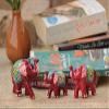 CRAFTICIA Paper Mache Trunk Up Elephant Showpiece Home Decorative Figure for Feng Shui and Vastu (Red, Medium)- Set of 3 view 3